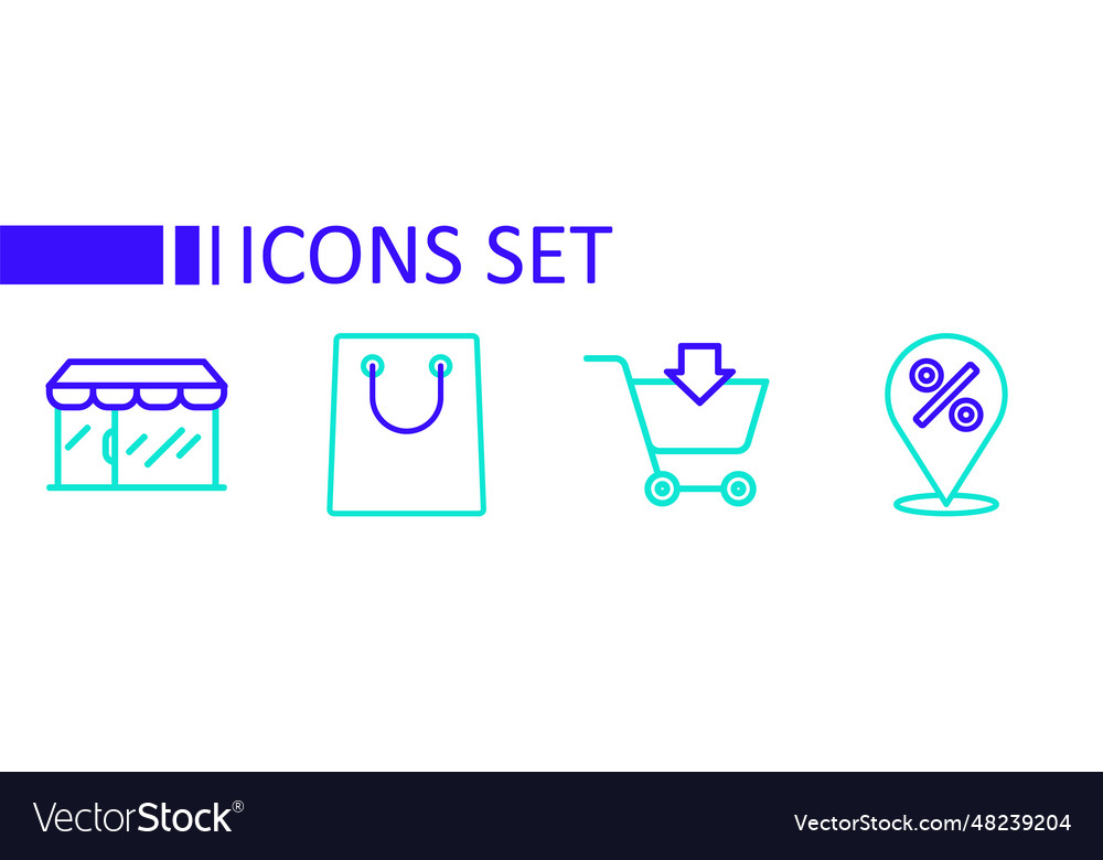 Set line location with percent add to shopping Vector Image Set line location with percent add to shopping
