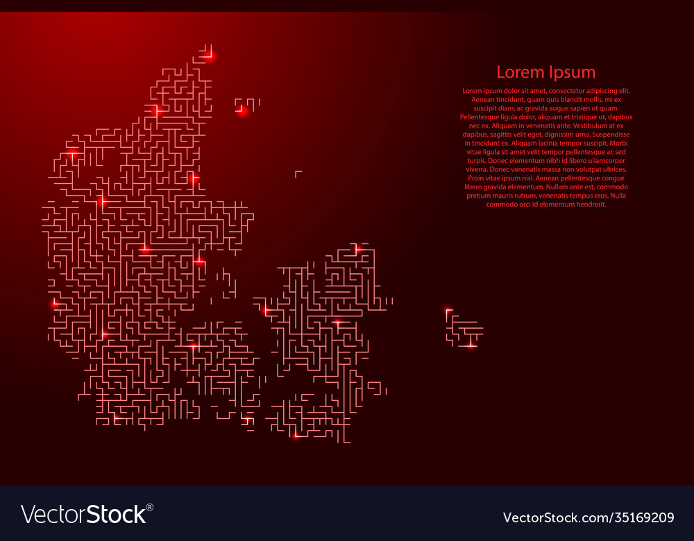 Denmark map from red pattern maze grid vector image Denmark map from red pattern maze grid
