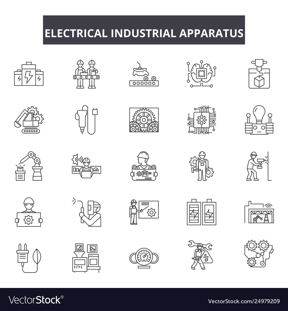 Electrical industrial apparatus line icons signs