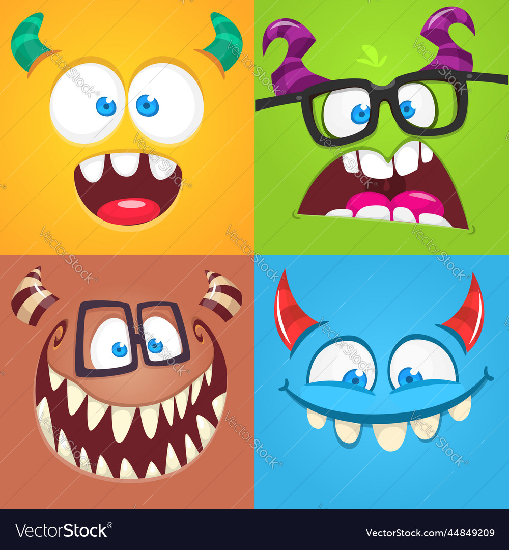 Funny cartoon monster faces emotions set Vector Image