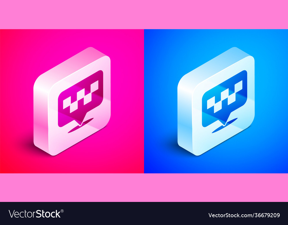 Isometric map pointer with taxi icon isolated