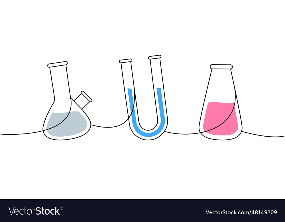 Lab glassware one line colored continuous drawing