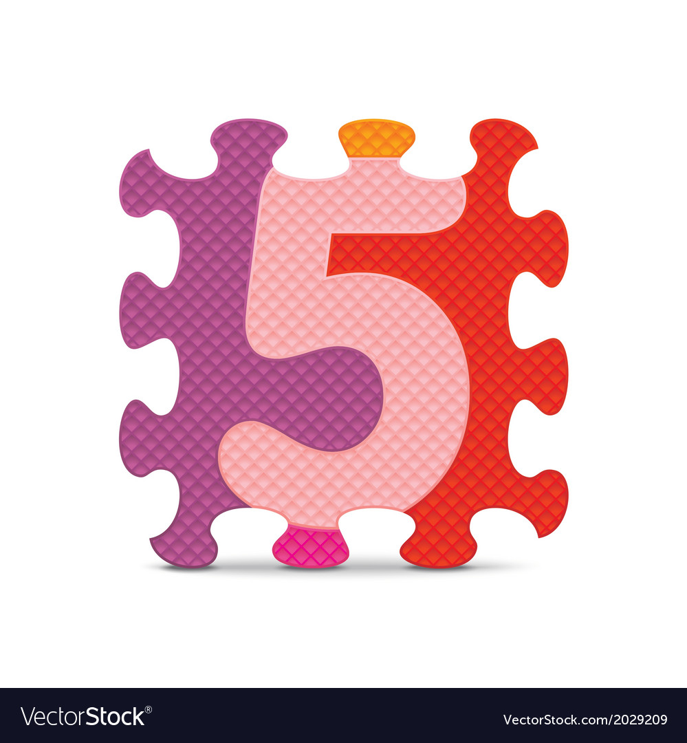 Number 5 written with alphabet puzzle