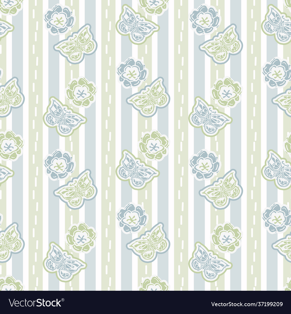 Seamless minimalist butterfly blockprint pattern vector image Seamless minimalist butterfly blockprint pattern