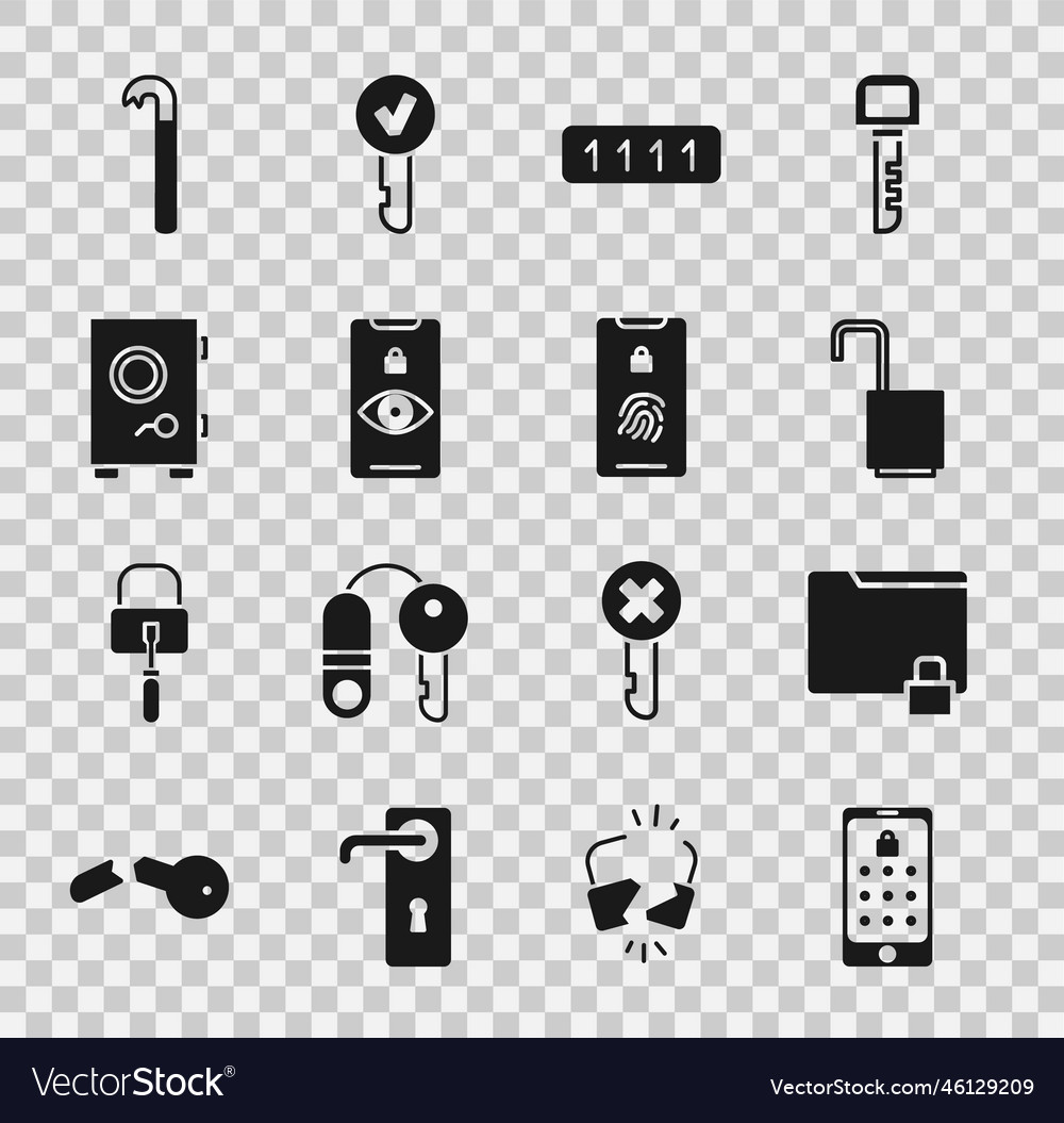 Set mobile and graphic password folder lock open vector image Set mobile and graphic password folder lock open