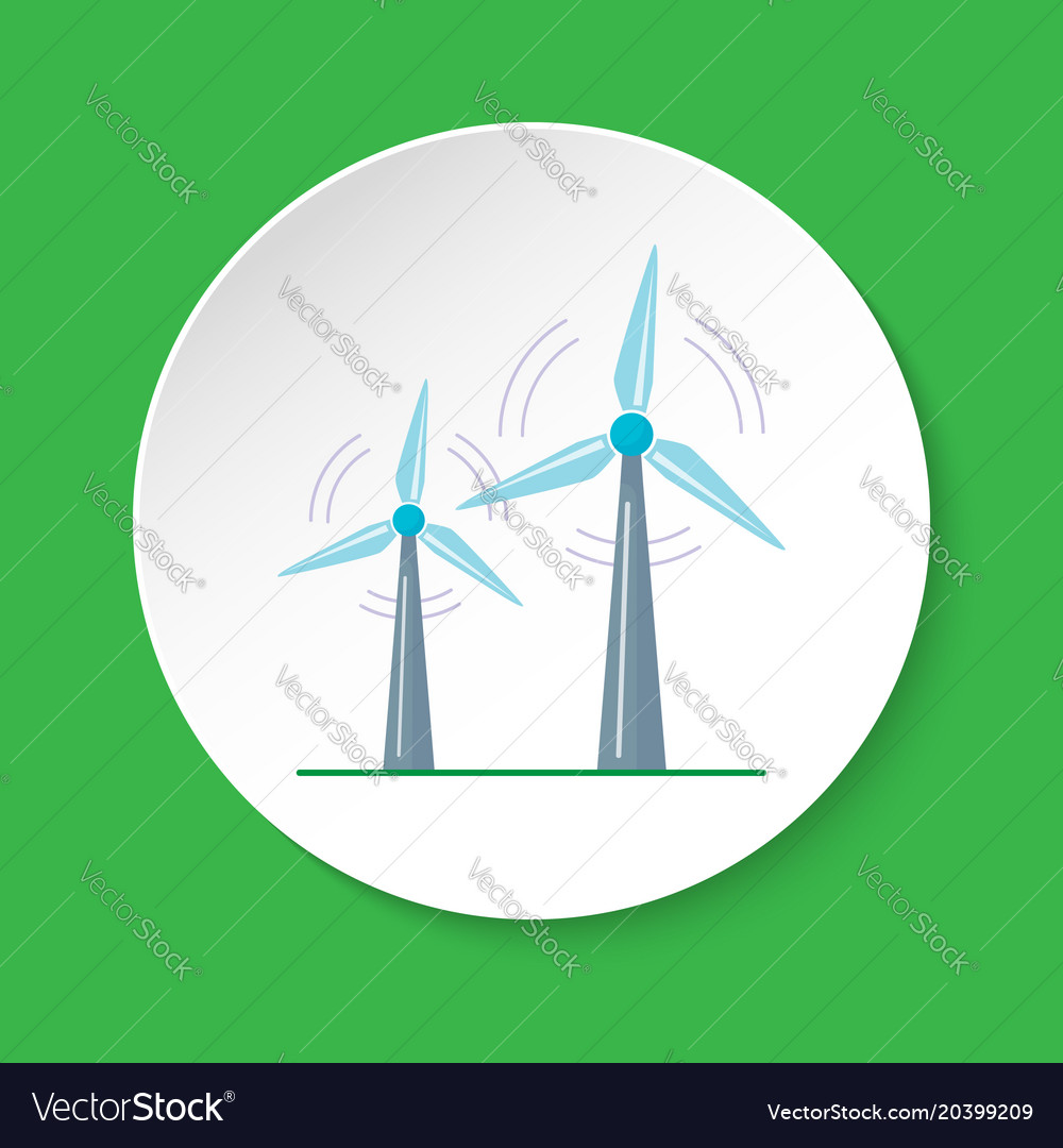 Wind turbine icon in flat style on round button