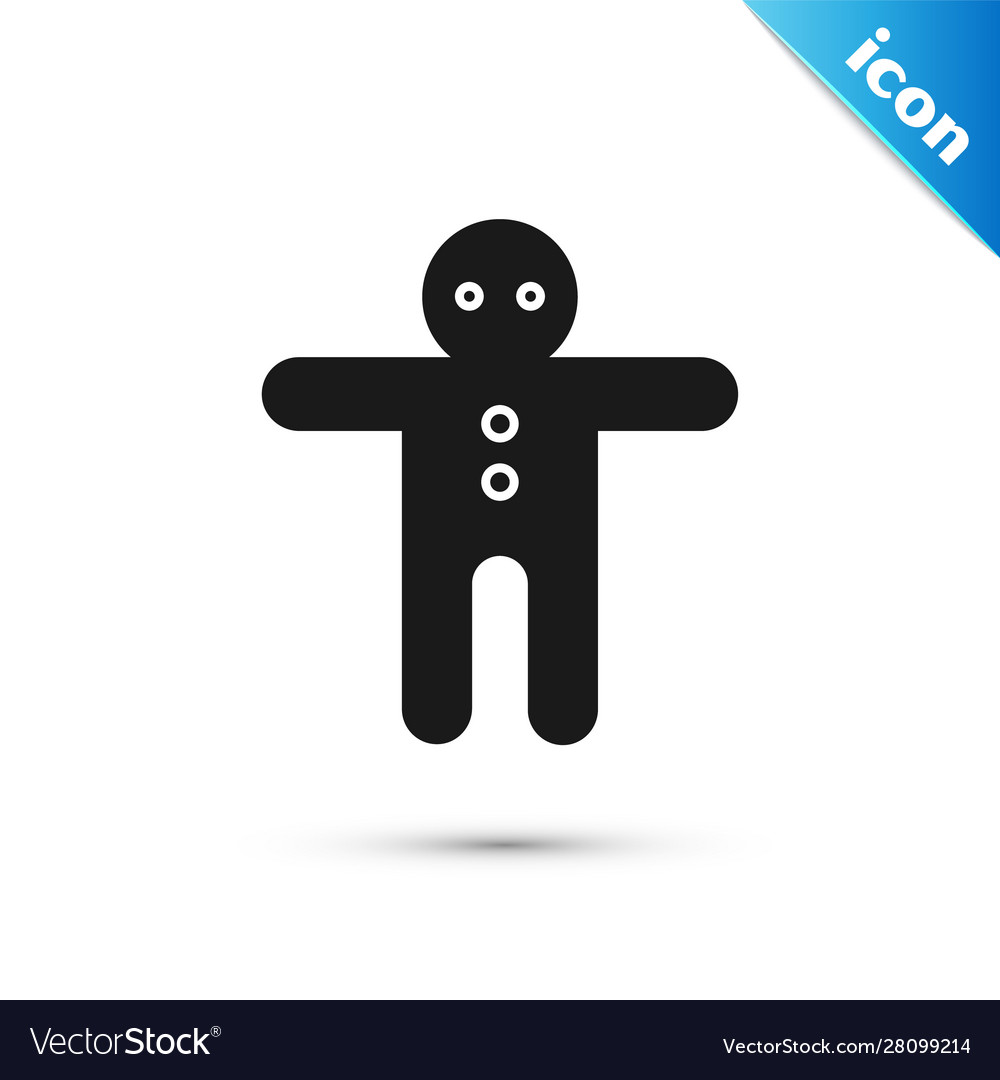 Black holiday gingerbread man cookie icon isolated