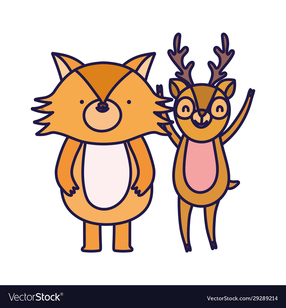 Cute deer and fox cartoon on white background Vector Image