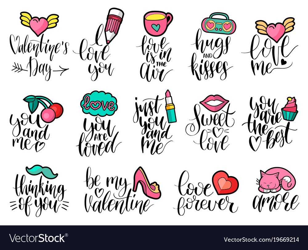 Happy valentines day handwritten lettering set