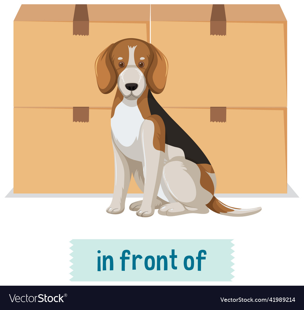 Preposition Wordcard With Dog And Box Royalty Free Vector