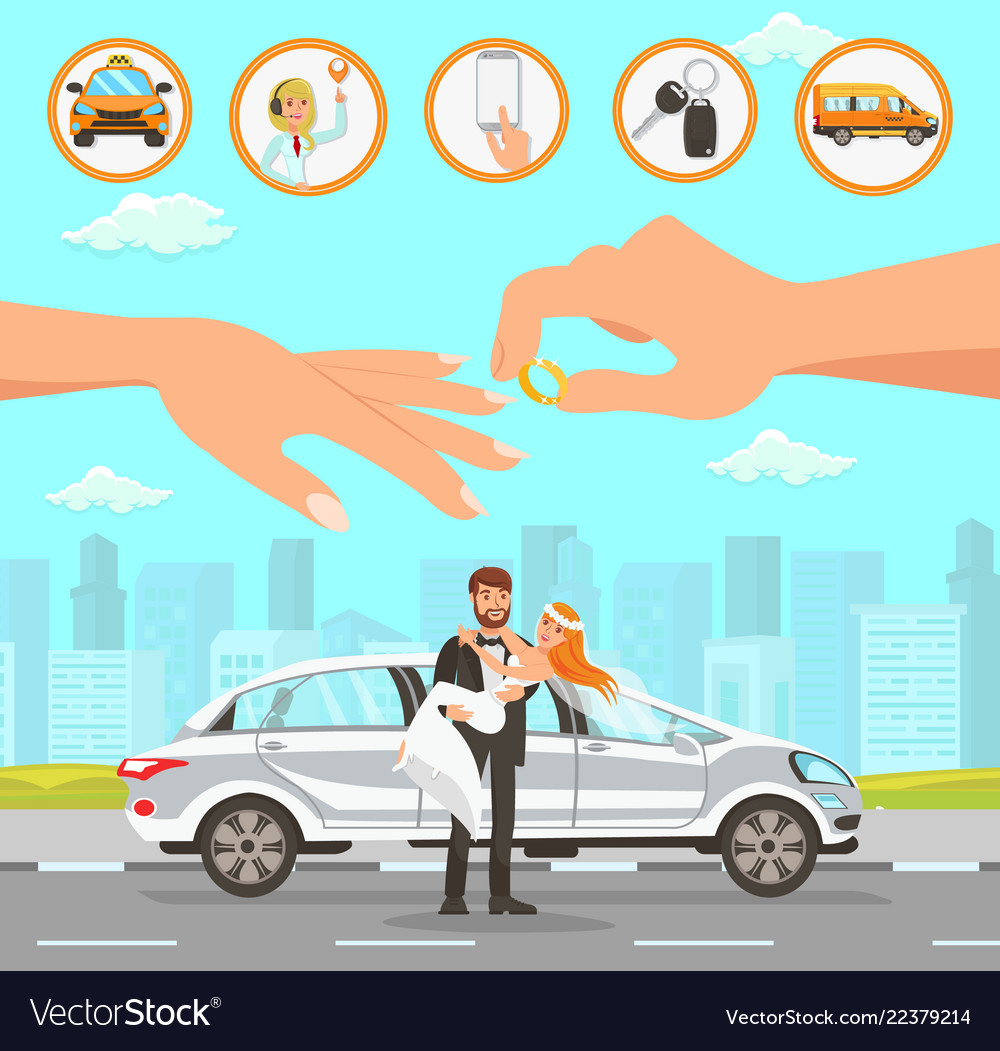 Taxi and driver services at wedding vector image Taxi and driver services at wedding