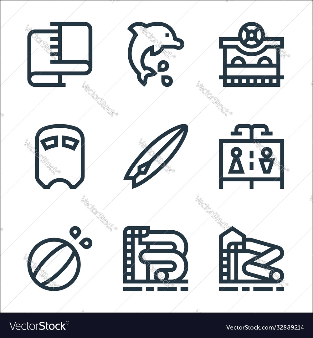 Water park line icons linear set quality