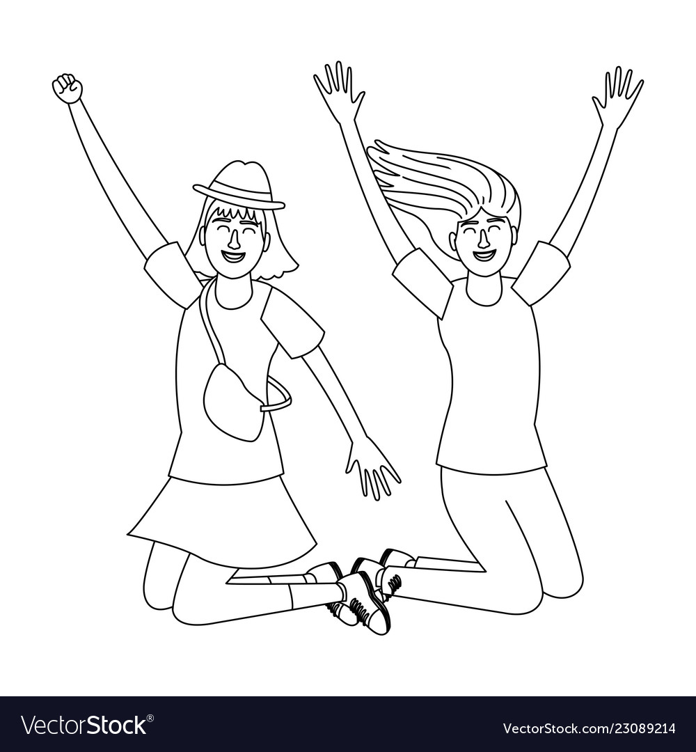 Young women friends black and white black Vector Image