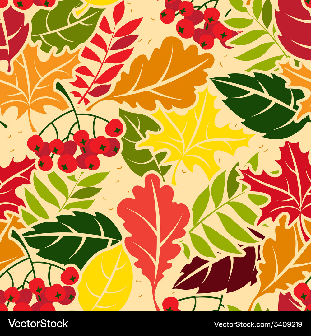 Autumn leaves seamless pattern flat style Vector Image