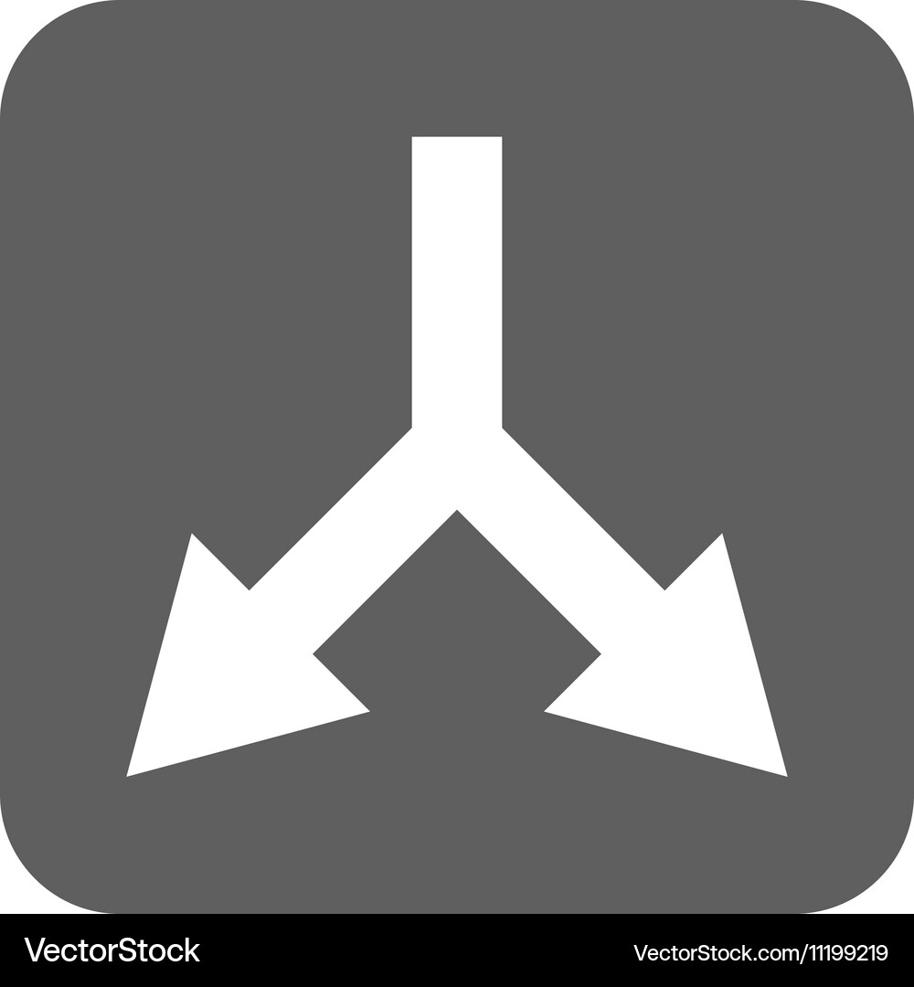 Bifurcation arrow down flat squared icon Vector Image