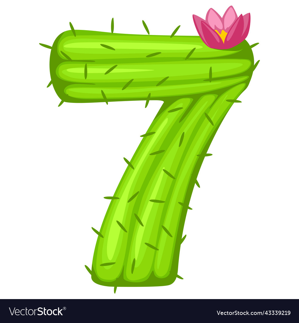 Cartoon cactus number 7 with flower font kids Vector Image