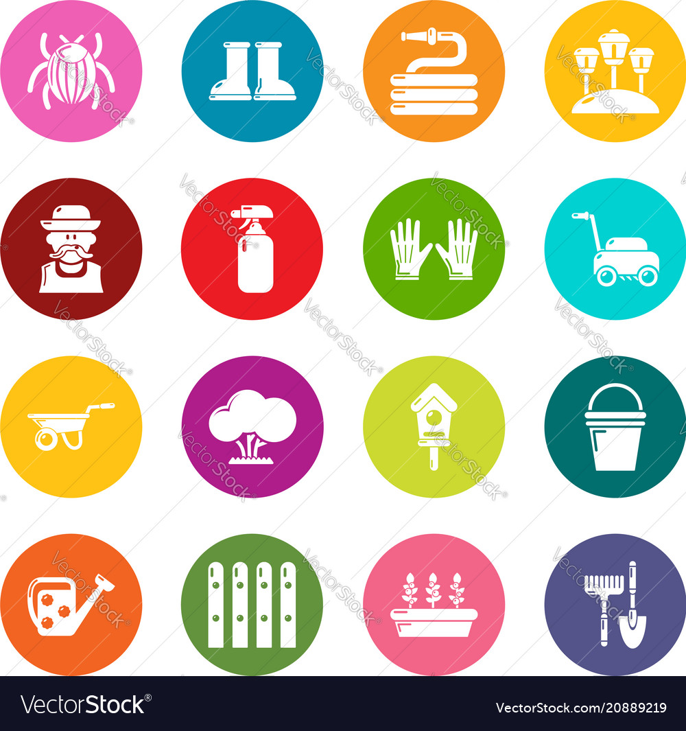 Gardener icons set colorful circles