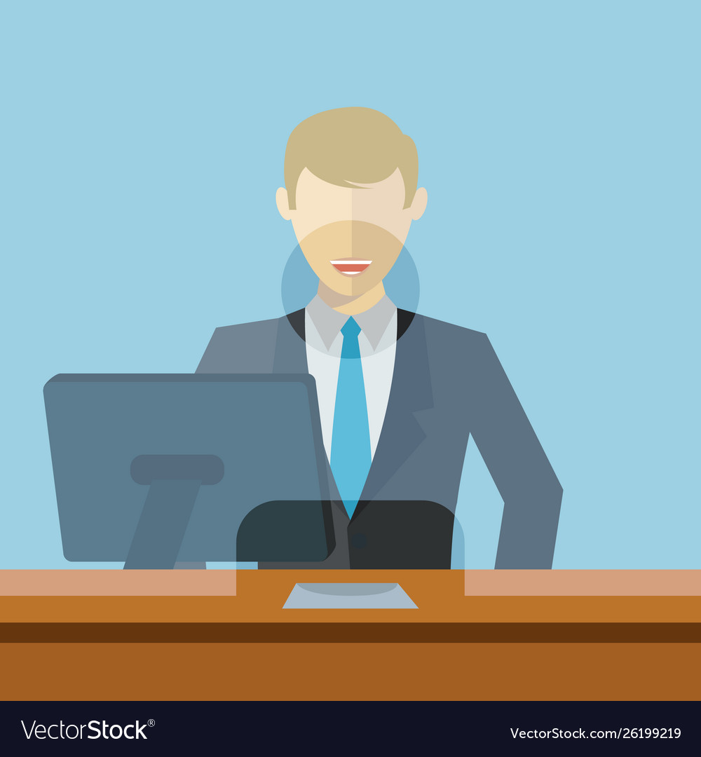 man-working-as-bank-clerk-bank-teller-workplace-vector-image