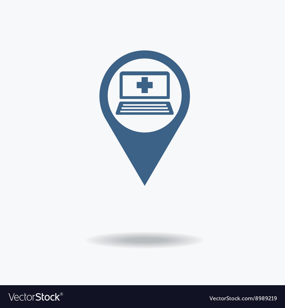 Map pointer flat icon with laptop inside