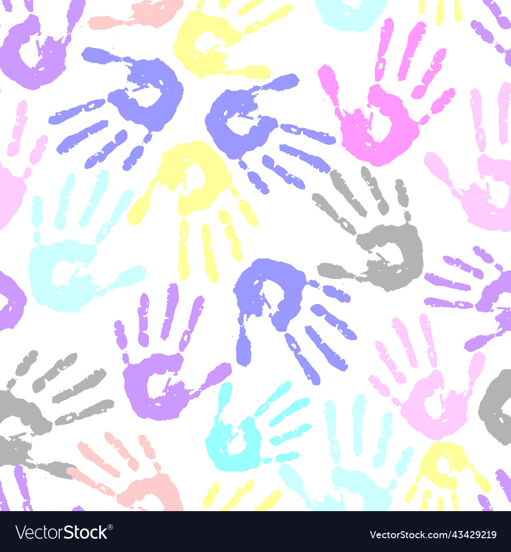 Seamless pattern of multicolored handprints Vector Image Seamless pattern of multicolored handprints