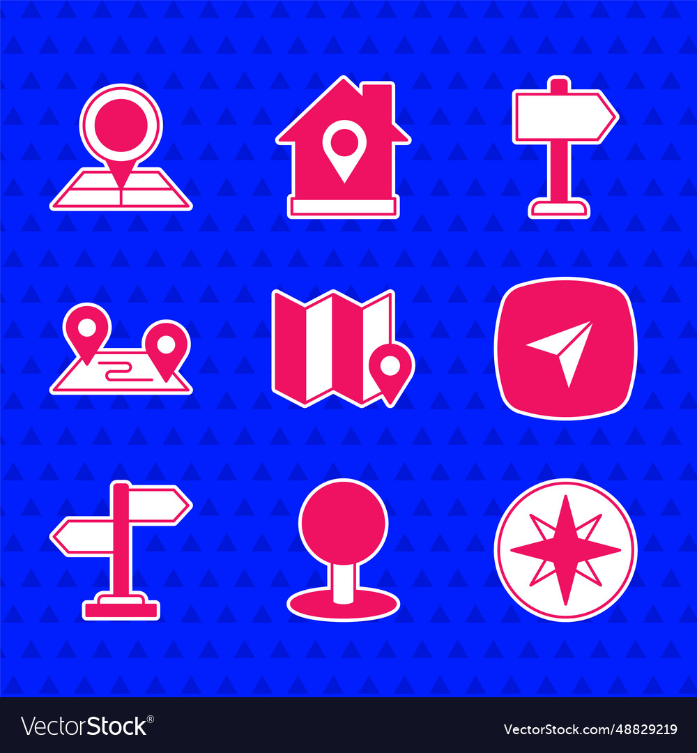Set folded map with location marker push pin wind vector image Set folded map with location marker push pin wind