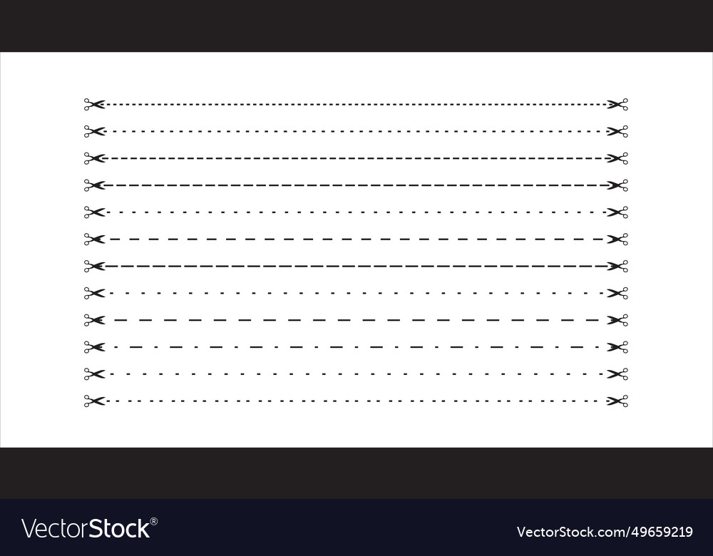Set of cut lines with scissors Vector Image Set of cut lines with scissors