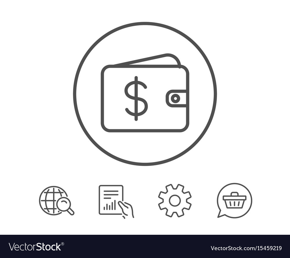 Shopping wallet line icon dollar sign