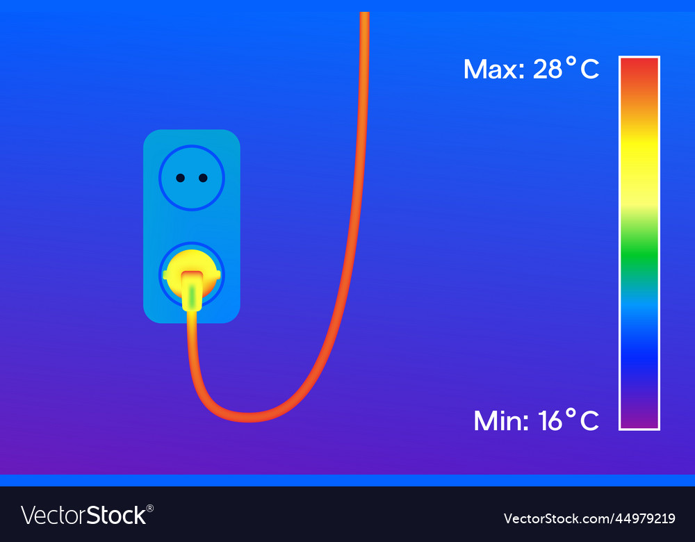 Thermal image of electric socket and wire in house