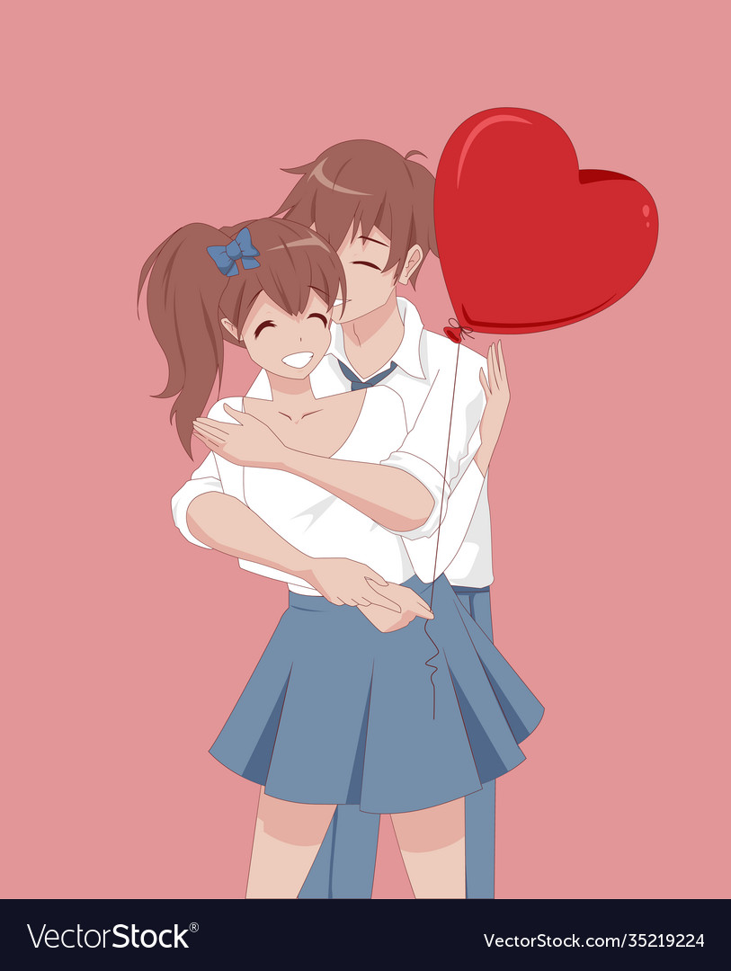 Anime Manga Girl And Guy Hugging Couple In Love Vector Image