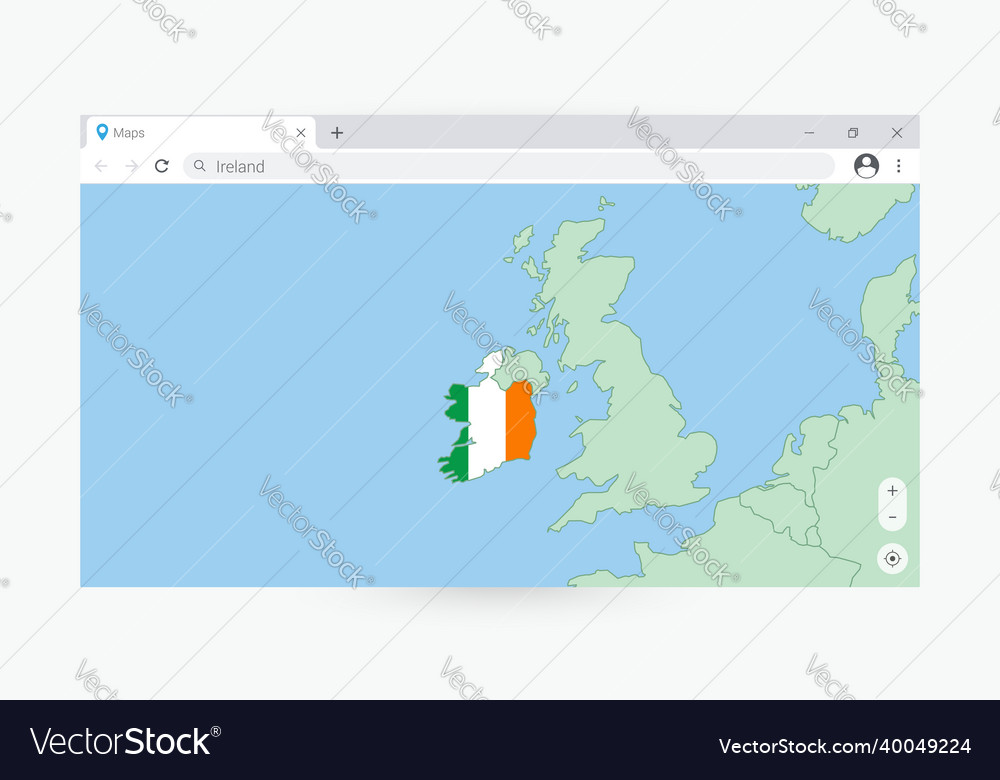 Browser window with map of ireland searching