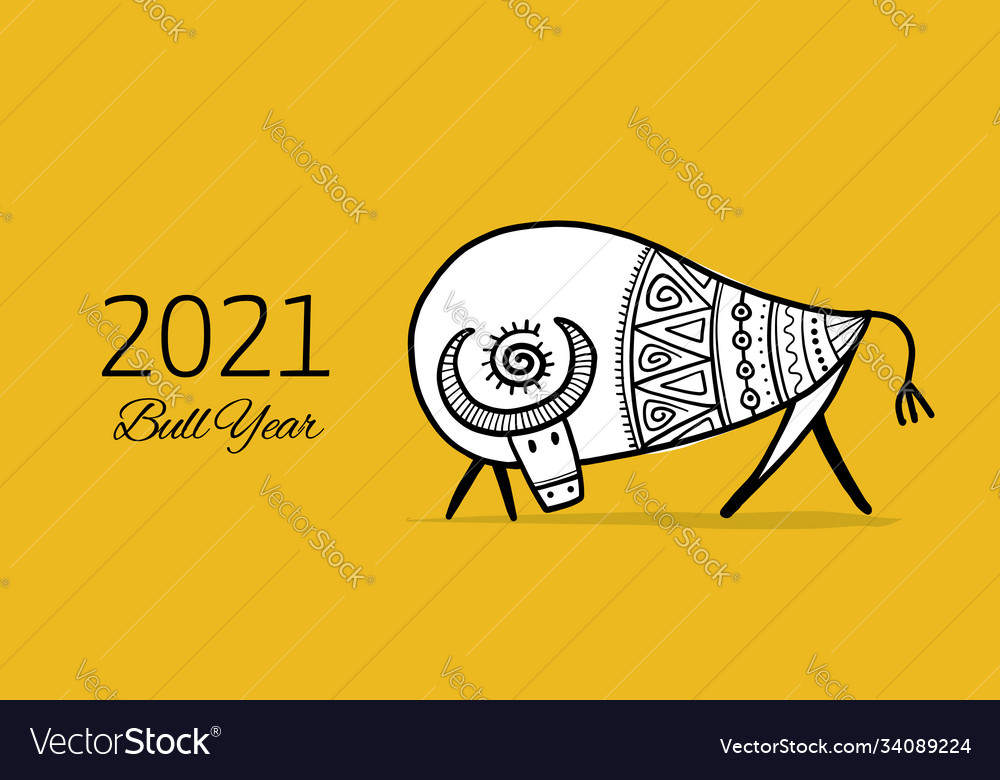 Funny sketch bull lunar horoscope sign happy new