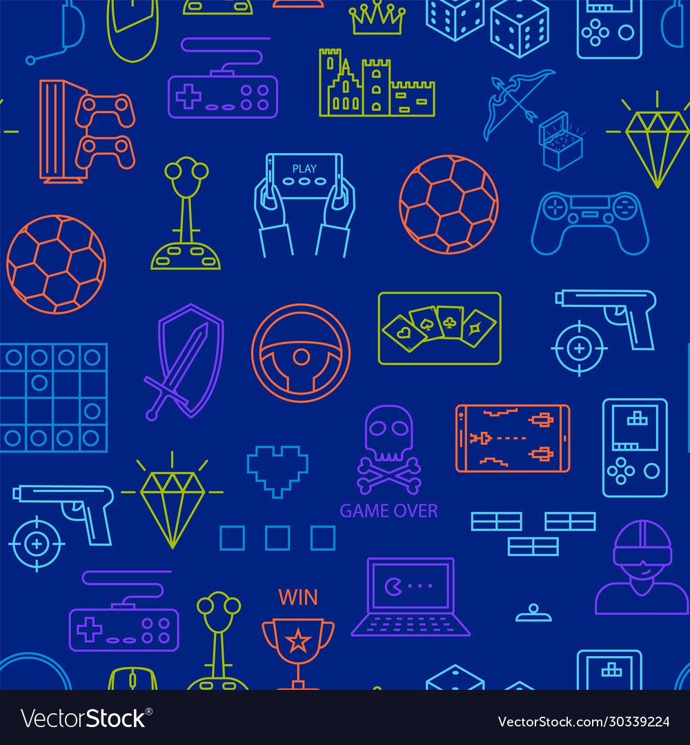 Game signs thin line seamless pattern background vector image Game signs thin line seamless pattern background