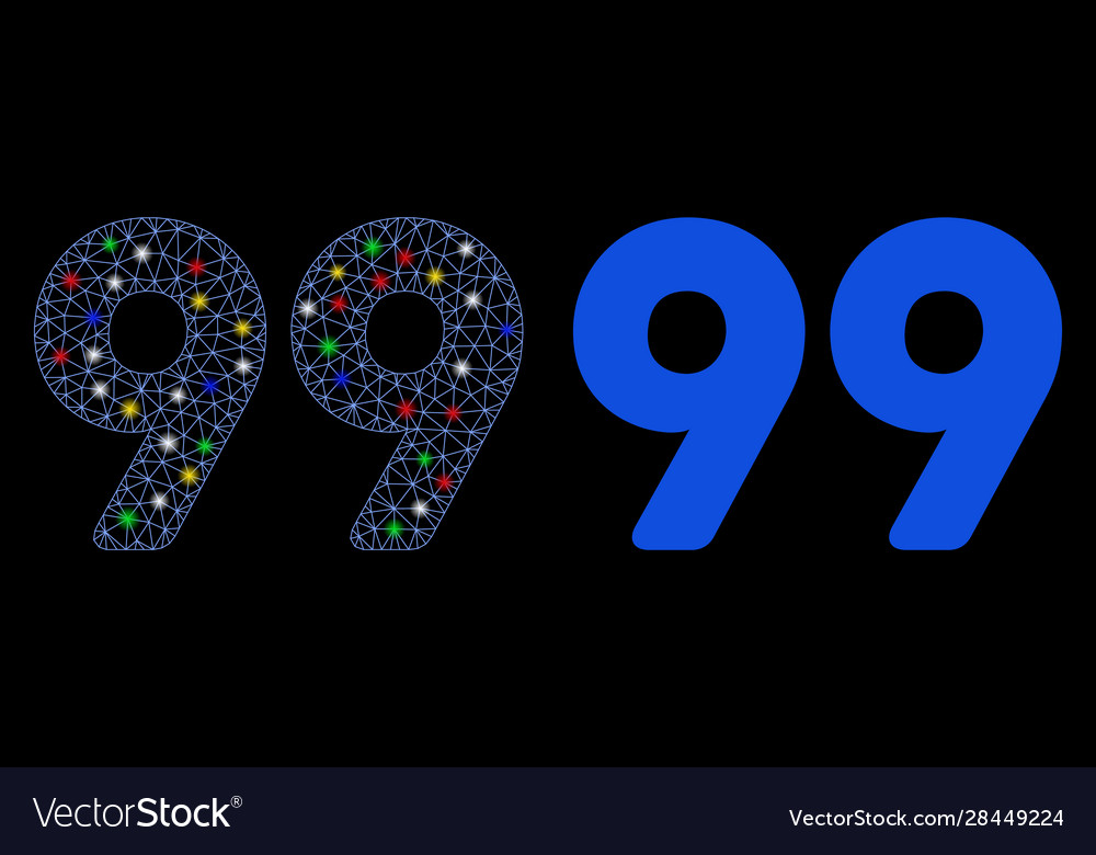 Glossy mesh network 99 digits text icon with flare vector image Glossy mesh network 99 digits text icon with flare