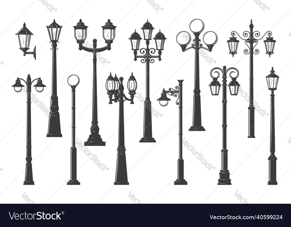 Isolated streetlight streetlamps and lampposts Vector Image