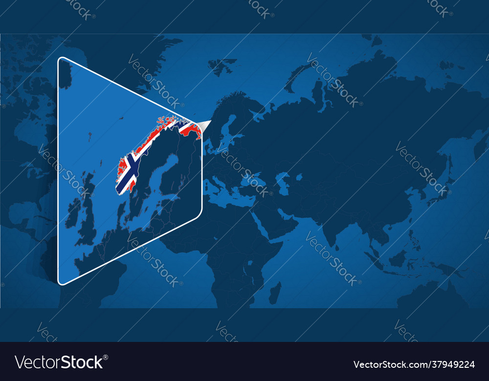 Location Norway On World Map With Enlarged Vector Image