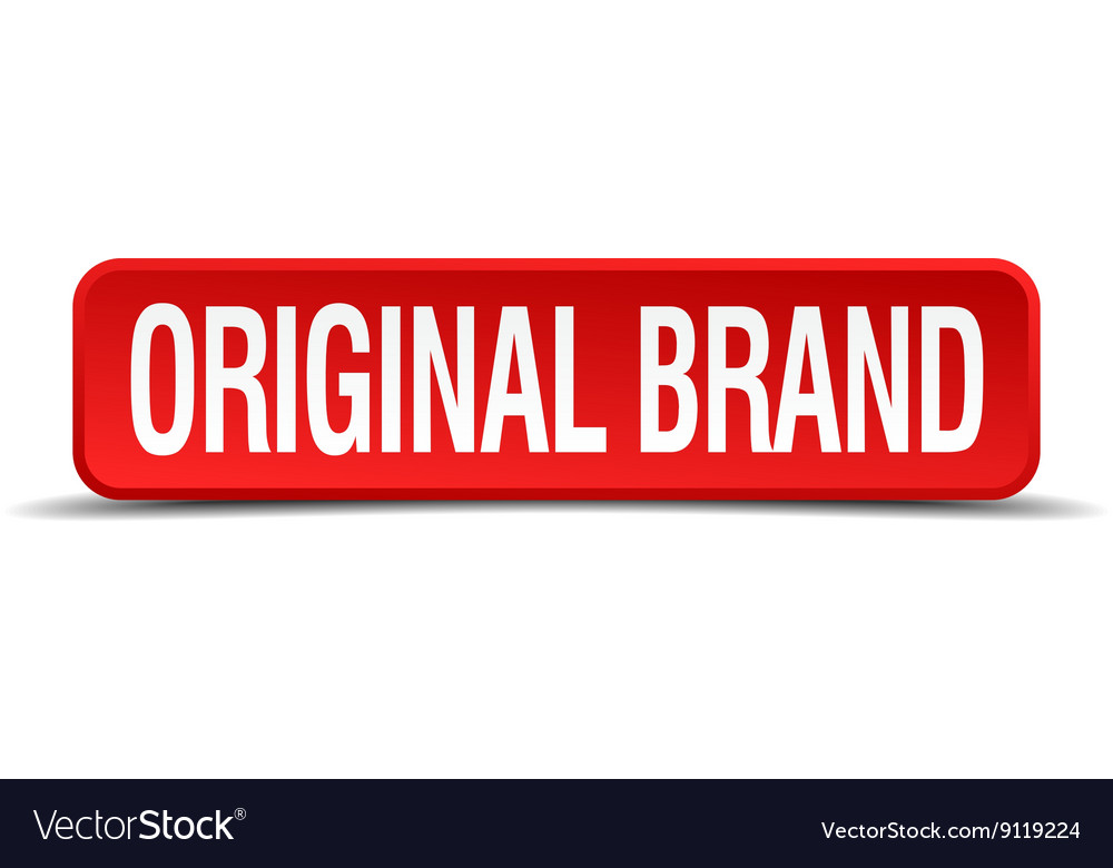 Original brand red 3d square button isolated