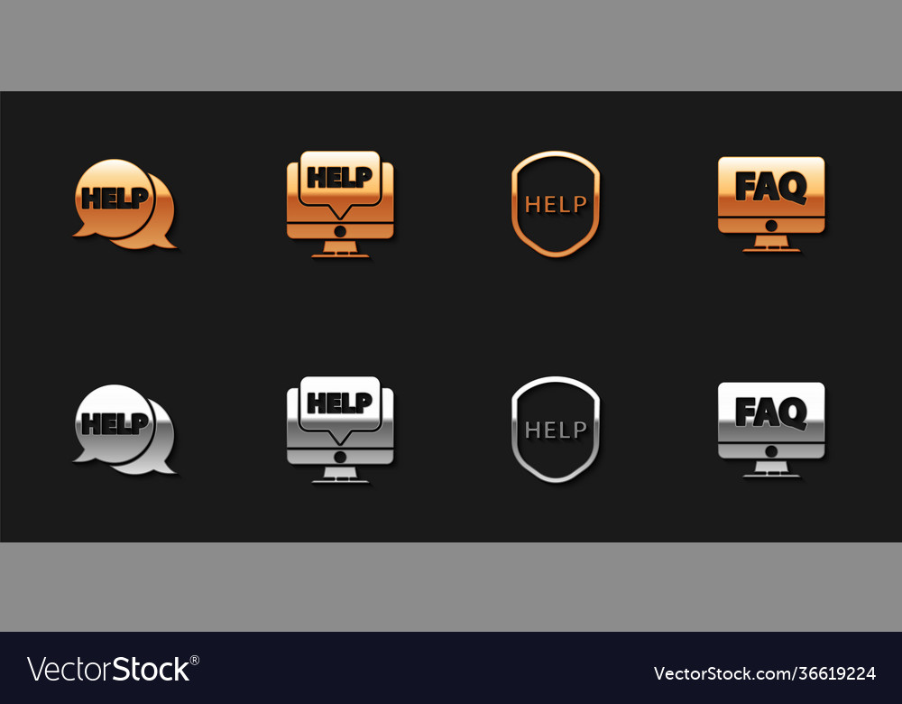 Set speech bubble with text help computer monitor