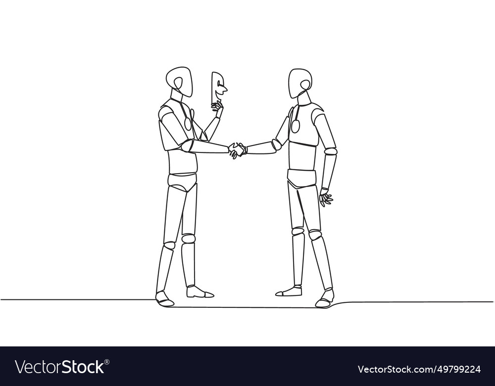 Single one line drawing the two robots shaking