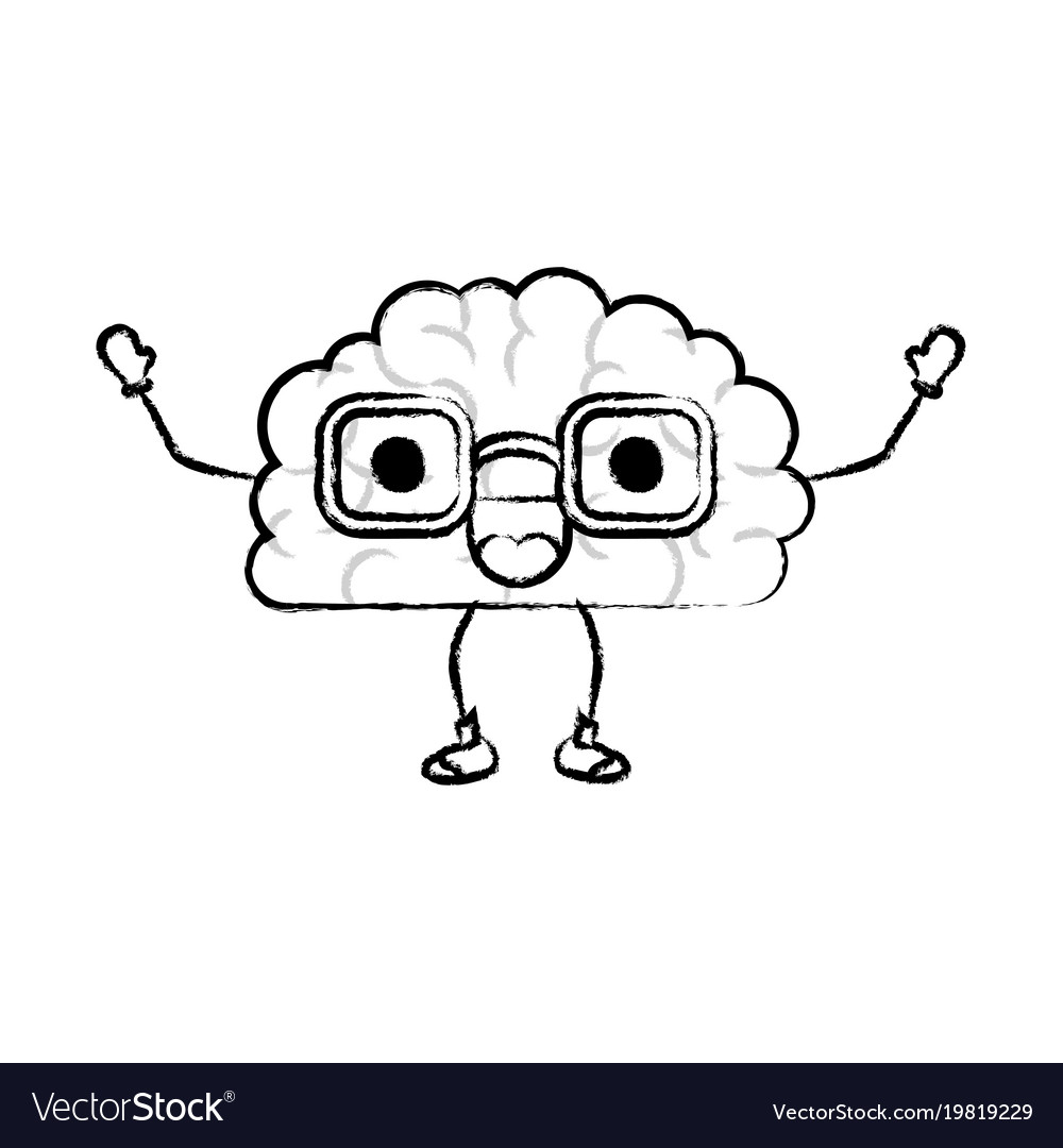 Brain cartoon with glasses and cheerful expression