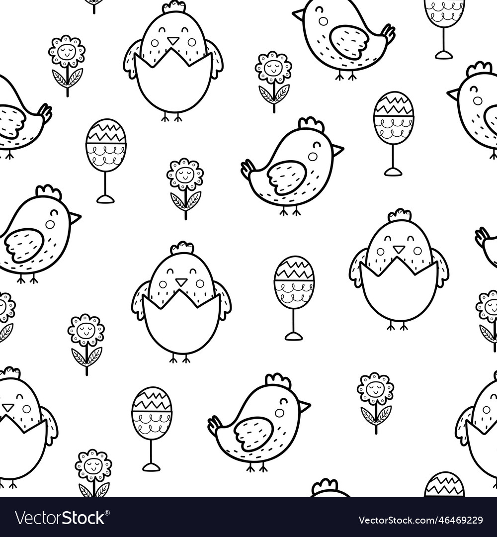 Easter black and white seamless pattern with cute