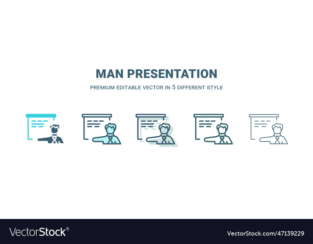 Man presentation icon in 5 different style vector image Man presentation icon in 5 different style