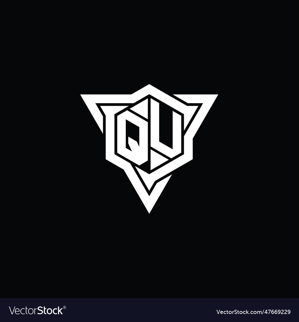 Qu logo monogram hexagon shape with triangle vector image Qu logo monogram hexagon shape with triangle