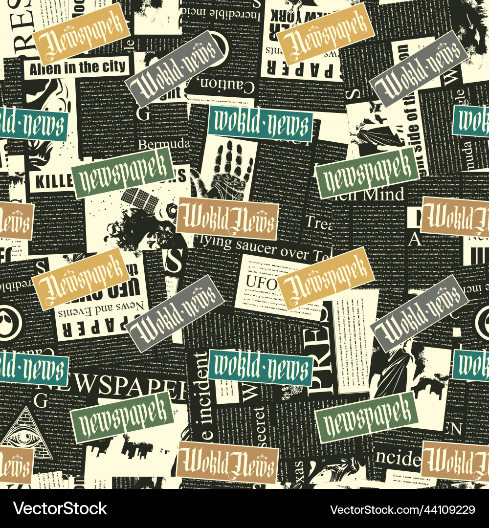 Seamless pattern with a collage of newspaper Vector Image