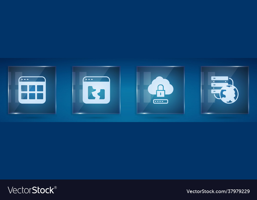 Set browser files broken cloud computing lock vector image Set browser files broken cloud computing lock