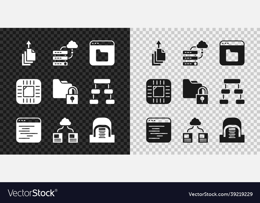 Set data export network cloud connection browser vector image Set data export network cloud connection browser