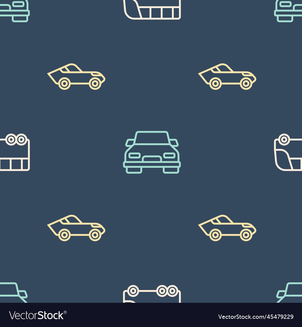 Set line bus car and on seamless pattern