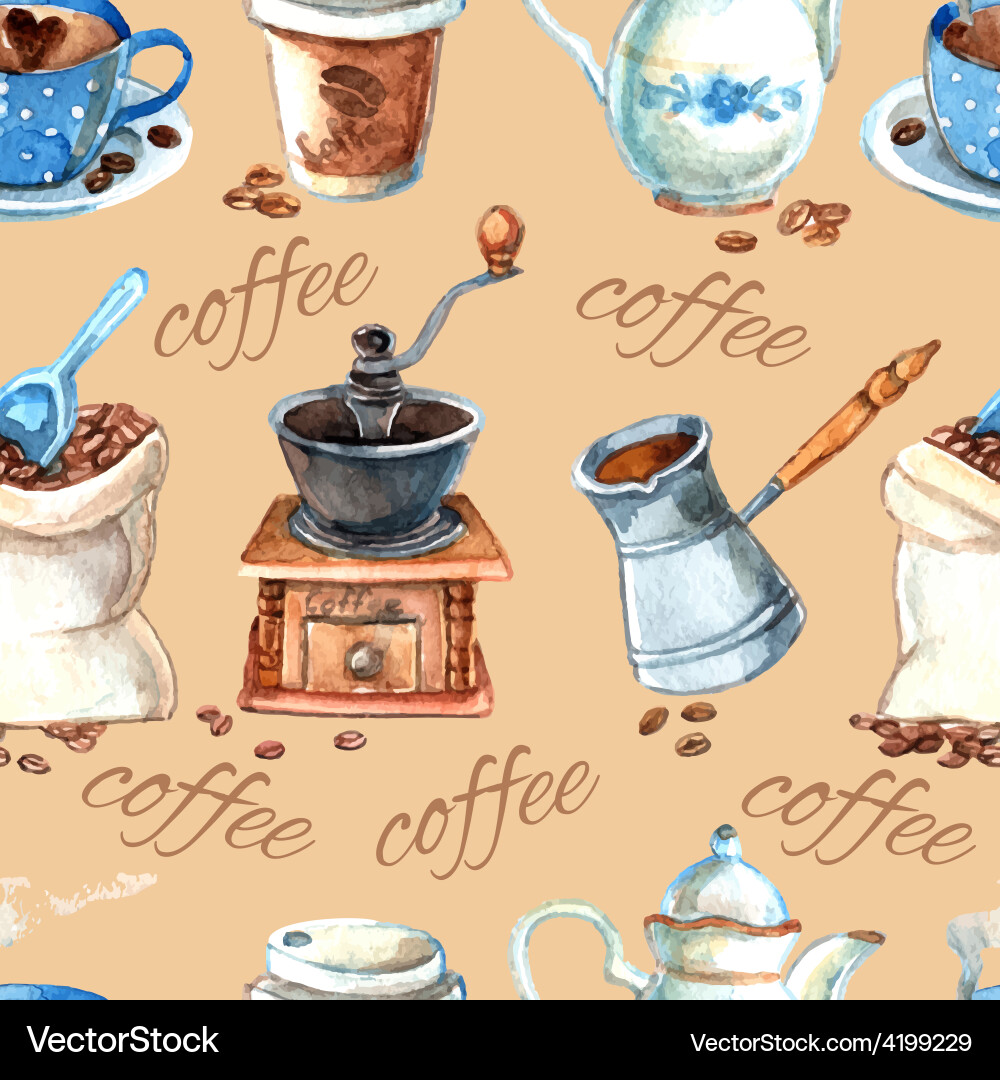 Vintage coffee set items seamless pattern Vector Image
