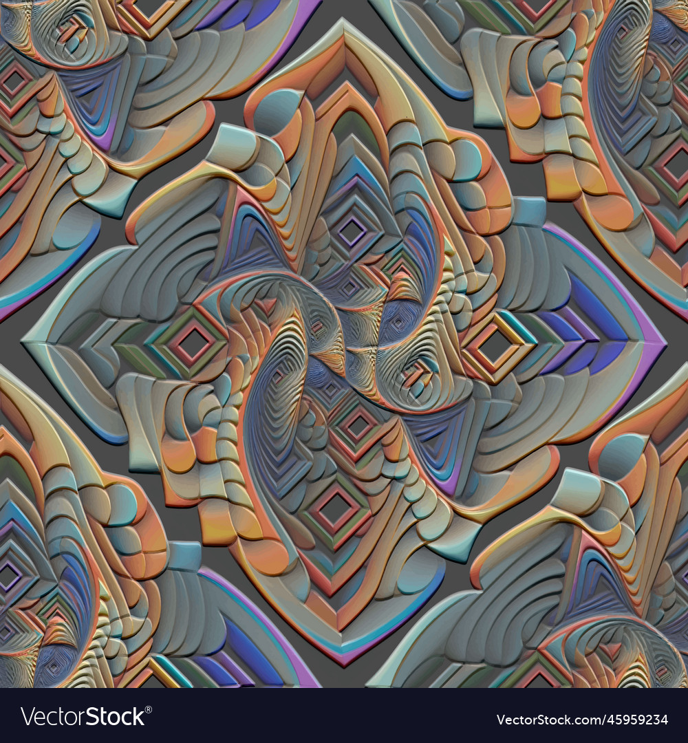 3d textured fractals seamless pattern embossed Vector Image 3d textured fractals seamless pattern embossed