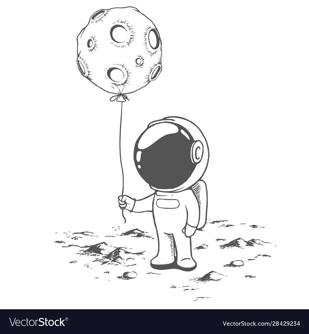 Cute astronaut keeps a balloon like moon Vector Image