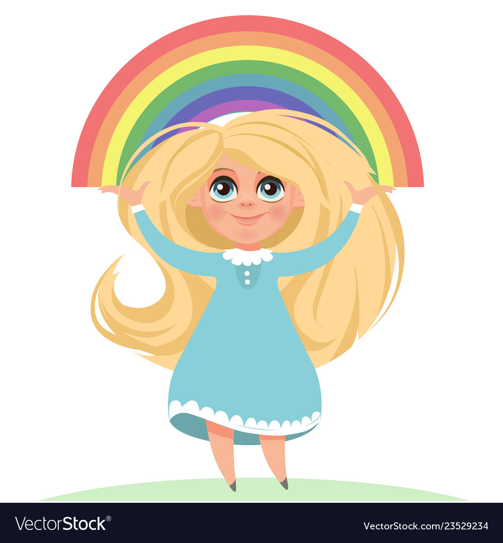 Girl in blue dress with rainbow blonde